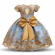Odeerbi Toddler Girls Princess Dresses Party Gowns New Pattern Velvet Formal Dresses Long Sleeve Retro Court Style Evening Dress Yellow
